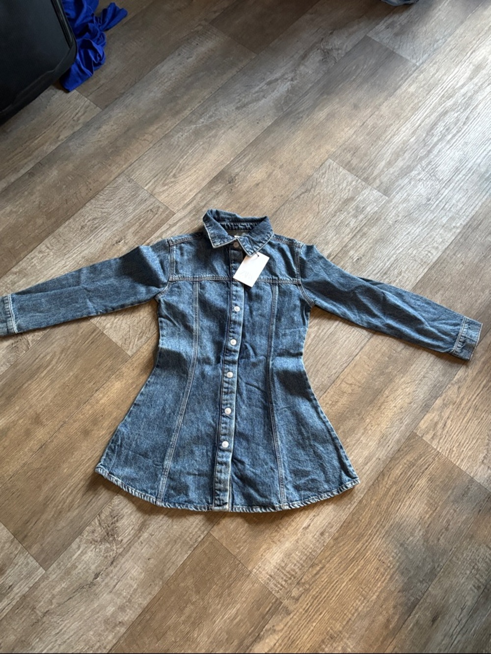 Zara Fitted Denim Button-Up Dress Jacket - Blue